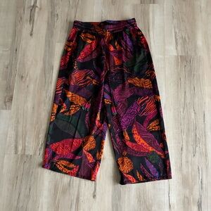 Rachel Zoe Multicolor Tropical Leaf Patterned Wide Leg Capris Cropped Pants